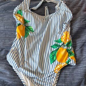 Kona Sol Blue and White Striped Swimsuit